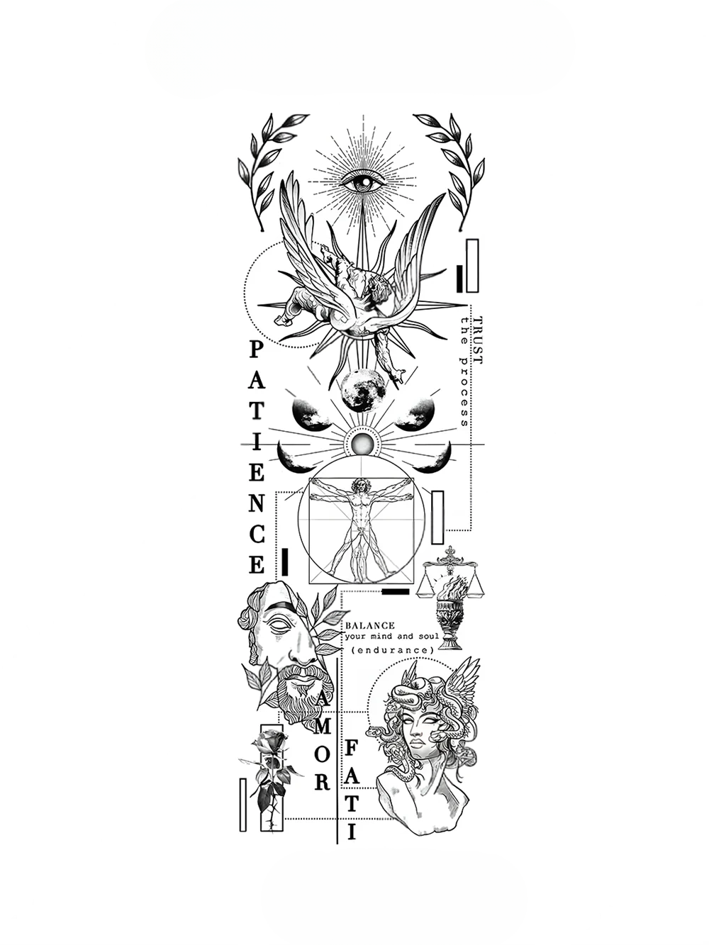 Sacred Flow Yarı Kalıcı Kol Dövmesi